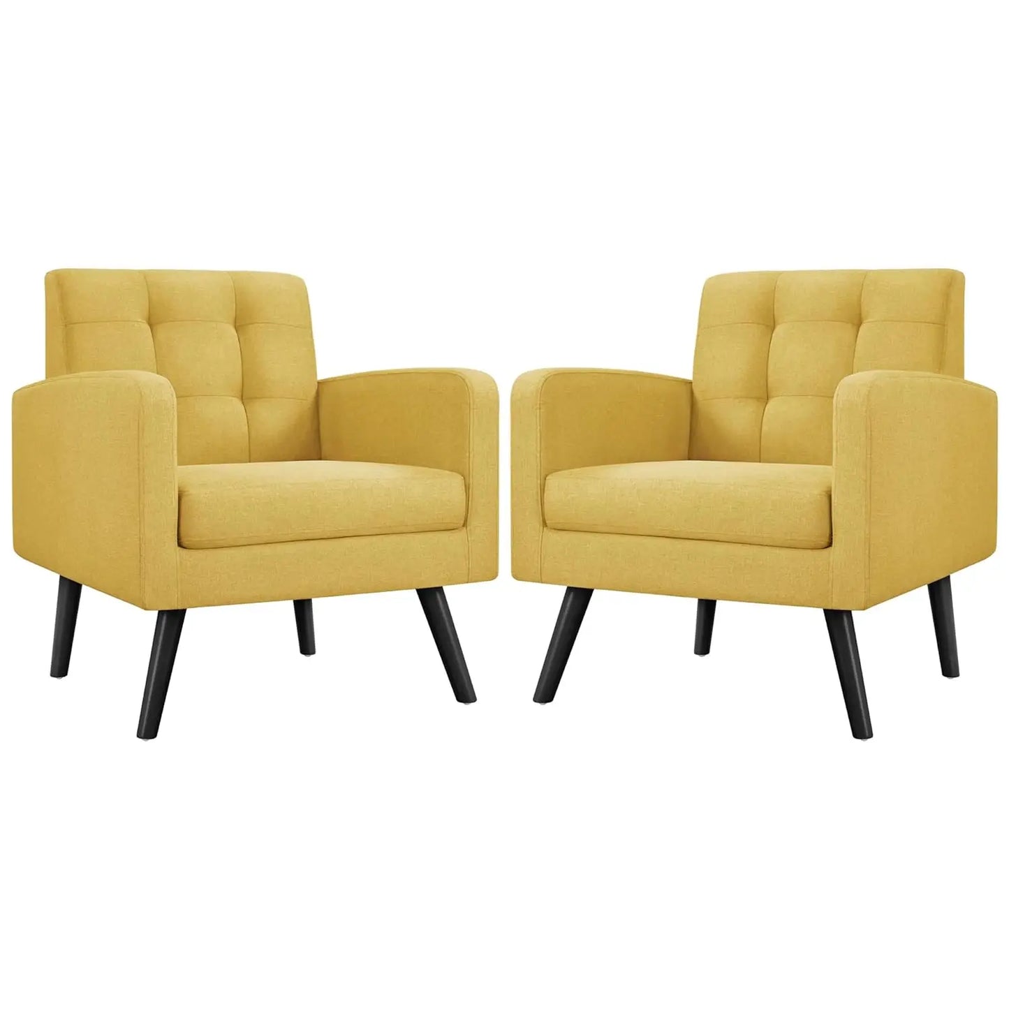 Mid-Century Modern Upholstered Armchairs With Tufted Back And Wood Legs