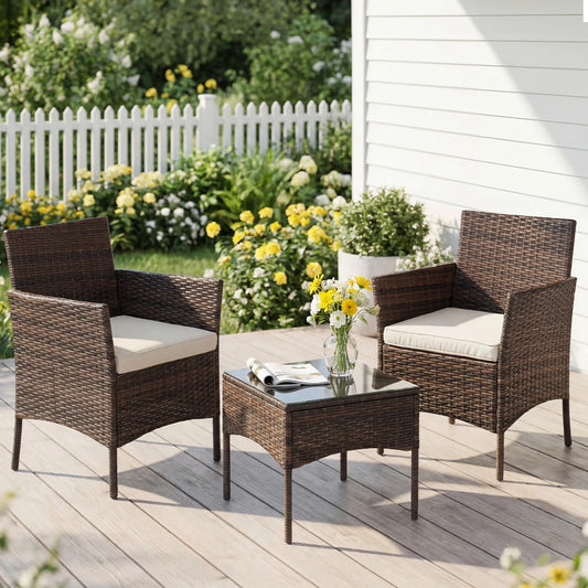 Outdoor Patio Furniture Set Wicker Rattan With Glass Table