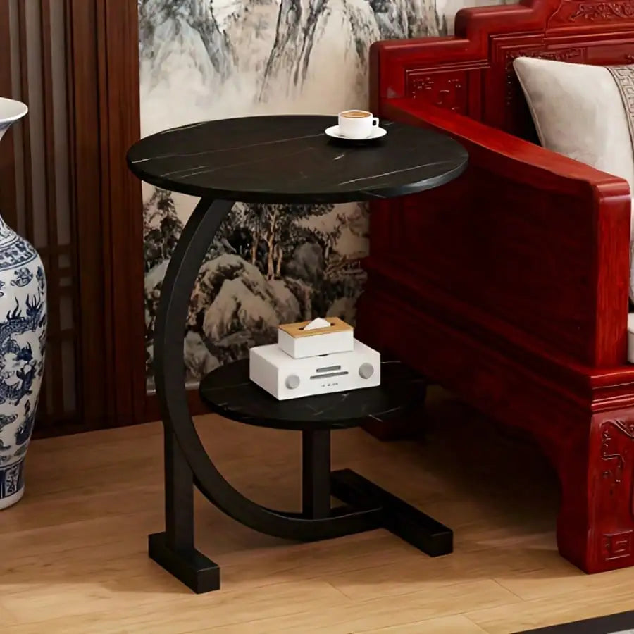 Modern Luxury Iron Wood Side Table Marble Top