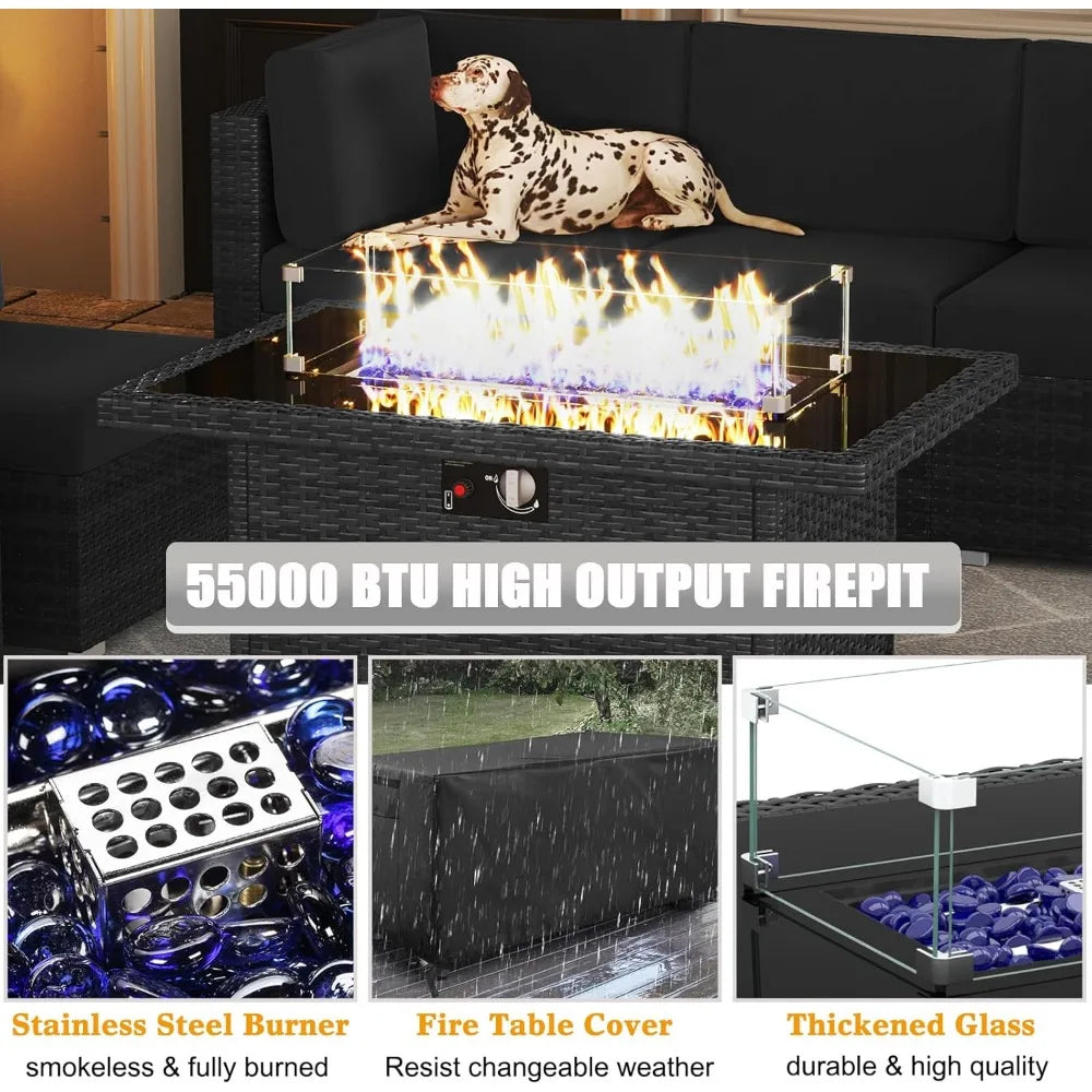 Outdoor Patio Furniture Set With Fire Pit Table Wicker Rattan