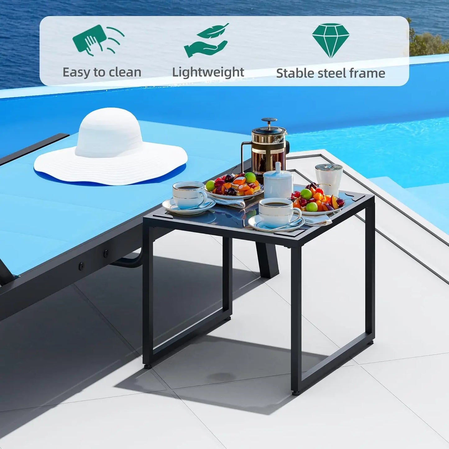 HiMISS 3 Piece Outdoor Chaise Set With Wheels And Table