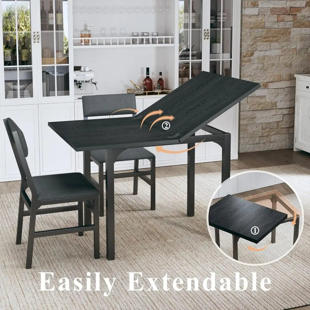 Space-Saving Extendable Dining Set for Four With Cushioned Chairs