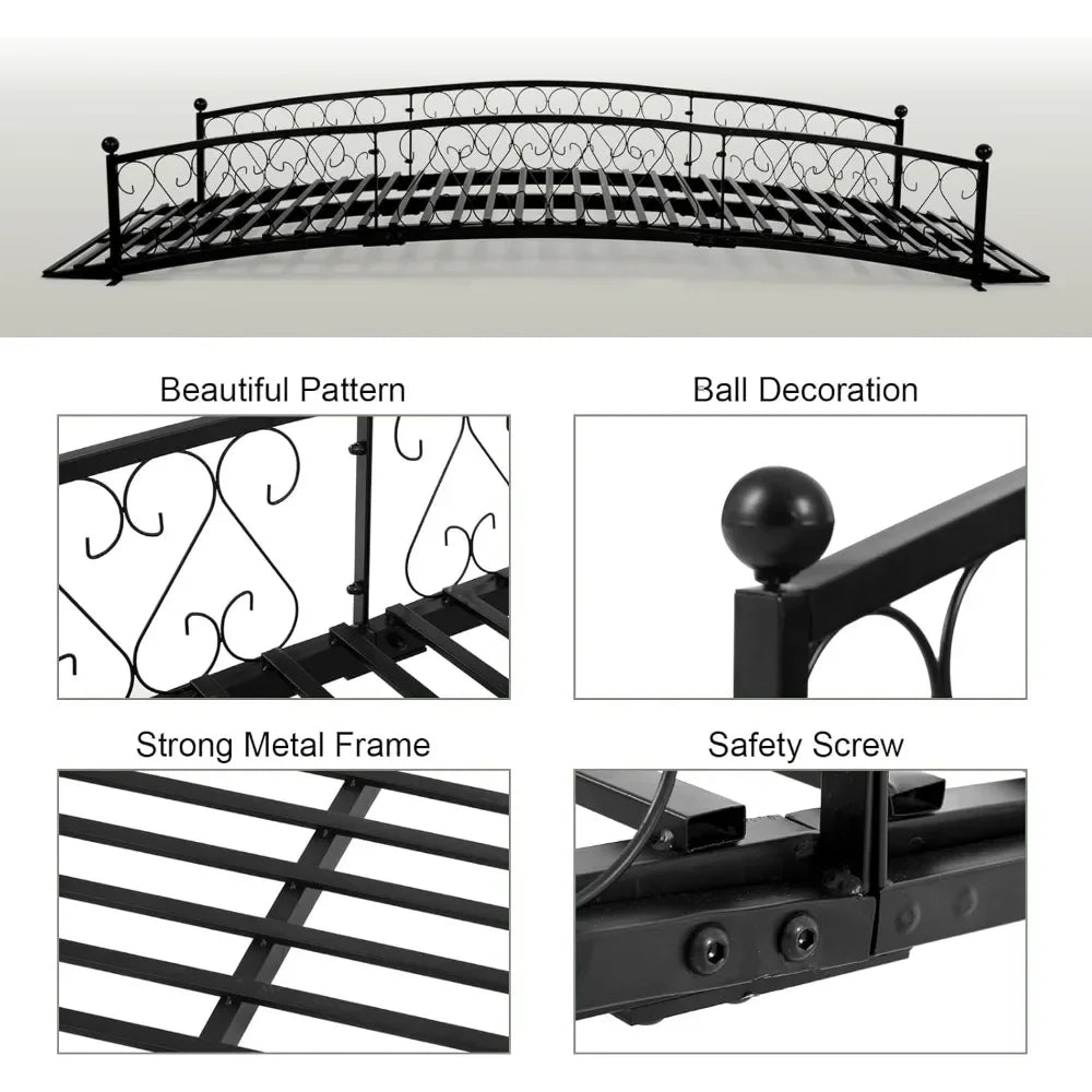 Metal Garden Bridge Durable Decorative Footbridge With Siderails