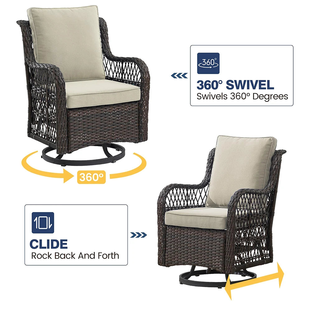 HiMISS 3 Piece Wicker Patio Set With Two Swivel Chairs And Glass Table