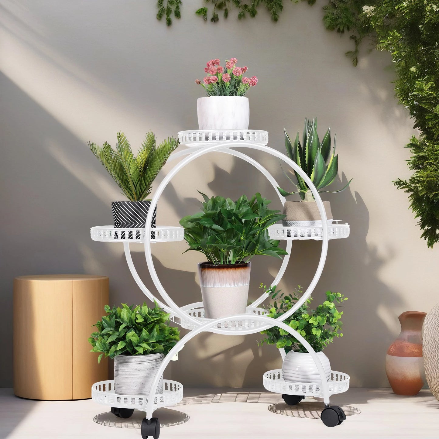 Wisfor Metal Plant Pot Stand With Wheels Rolling Flower Rack