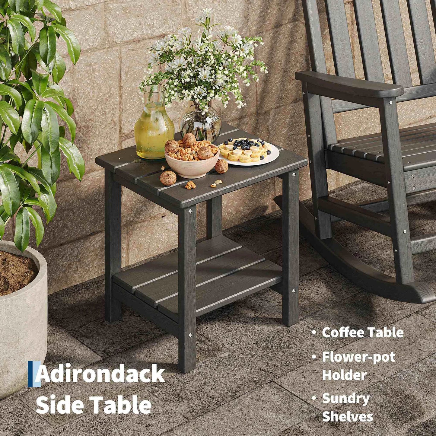 HiMISS 2-Piece Outdoor Poly Lumber Rocking Chair Set With Table