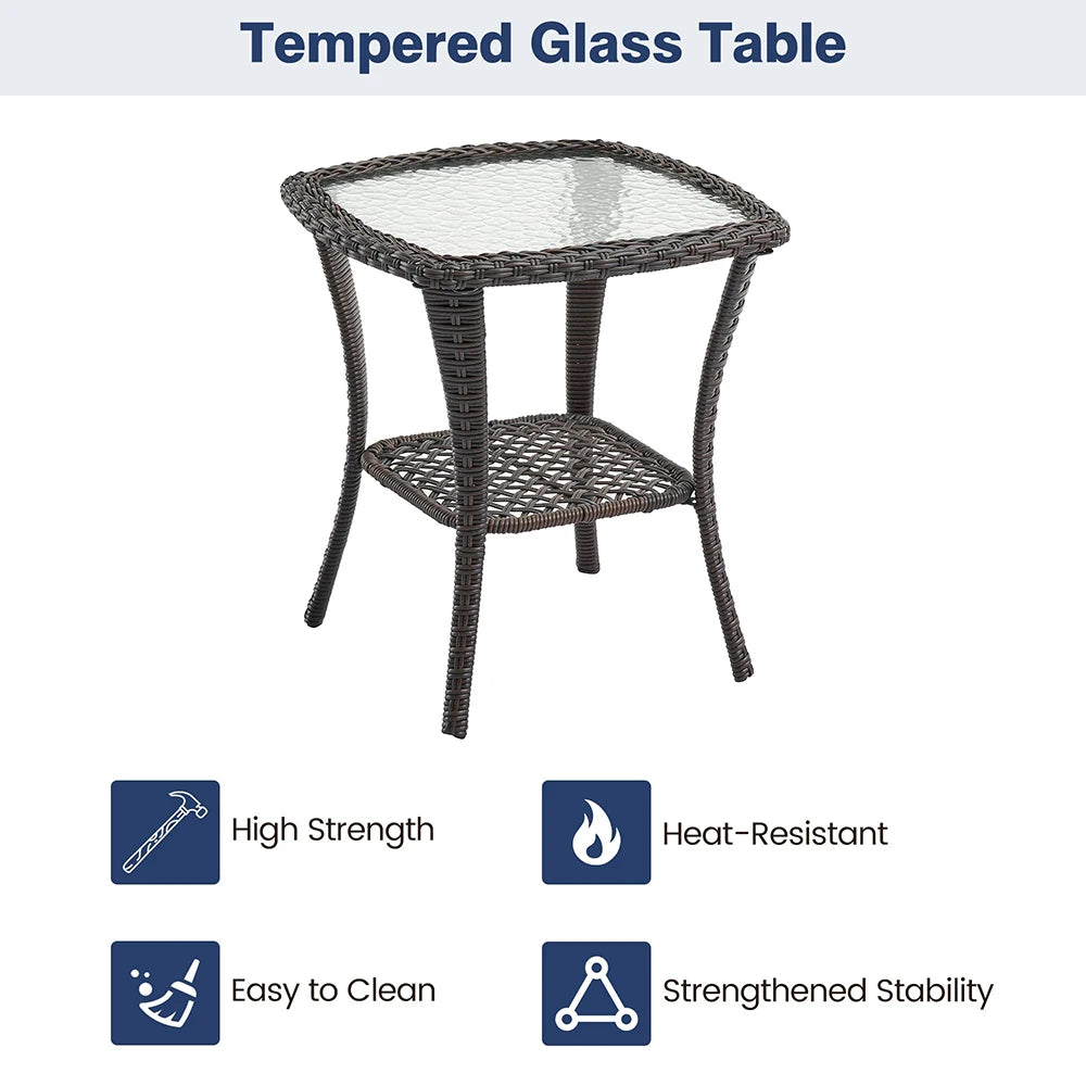 HiMISS 3 Piece Wicker Patio Set With Two Swivel Chairs And Glass Table