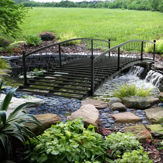 Metal Garden Bridge Durable Decorative Footbridge With Siderails