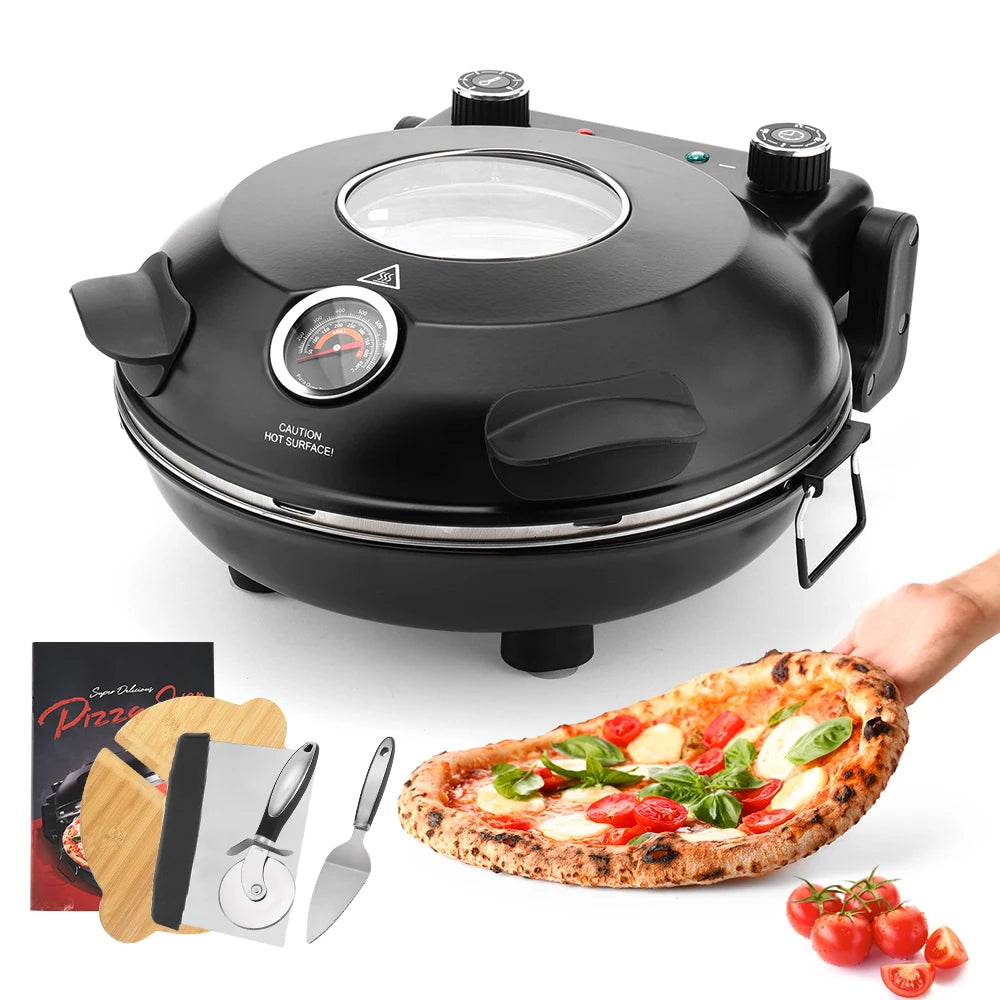 Pizza Oven Machine Kitchen Household Electric Save Space Double-sided Heated Fry Pizza Maker Large Viewing Window Up to 420°C