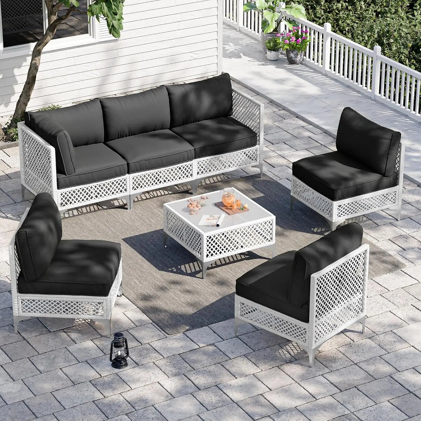 XIAOLANG 7 Piece Patio Conversation Set With Cushions And Coffee Table
