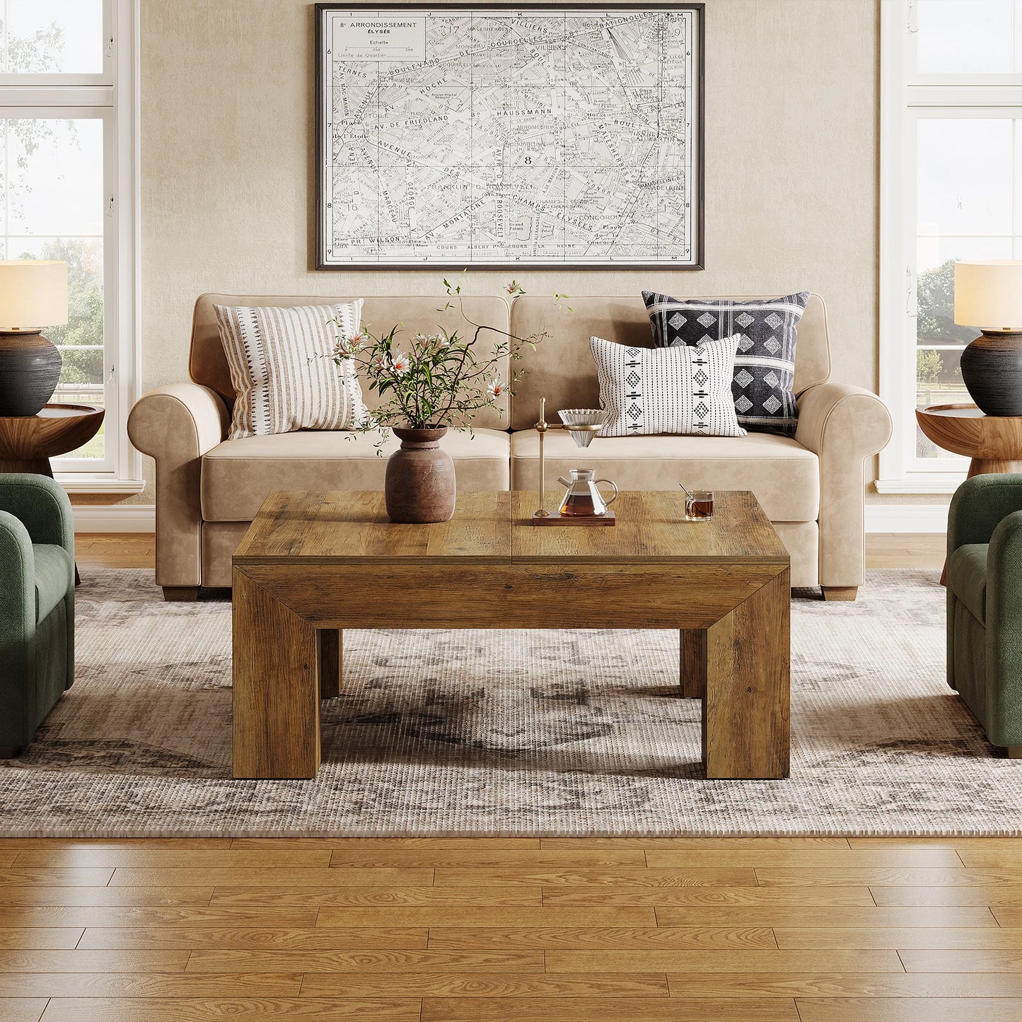 Tribesigns Farmhouse Square Coffee Table With Sturdy Wooden Legs