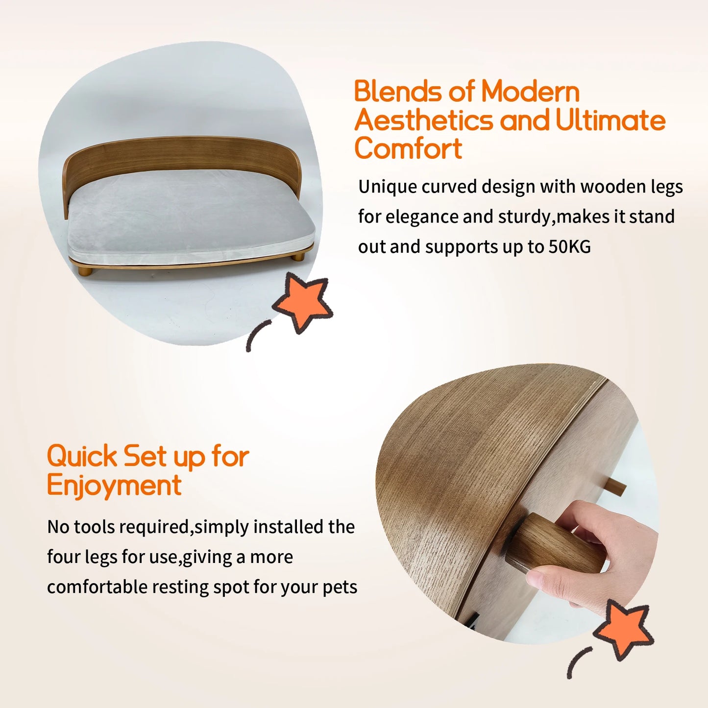 BINGOPAW Elevated Cat Bed Wooden Indoor Pet Sofa Chair