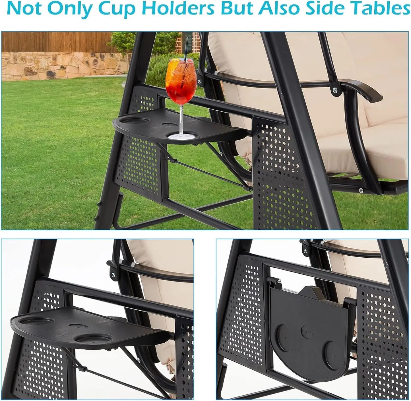 HUANZHUANG 3-Seat Outdoor Porch Swing With Adjustable Canopy