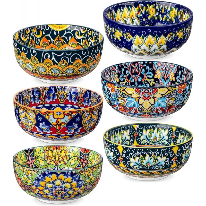 Nonedinnerware Bohemian Ceramic Bowl Set of 6 for Everyday Use