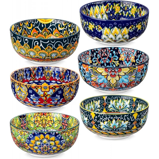 Nonedinnerware Bohemian Ceramic Bowl Set of 6 for Everyday Use