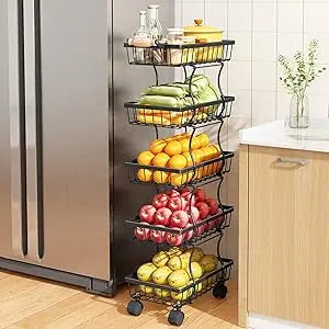4 Tier Stackable Metal Wire Fruit Basket Organizer For Pantry