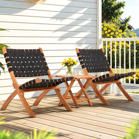Acacia Wood 3 Piece Patio Set Coffee Table Folding Chairs