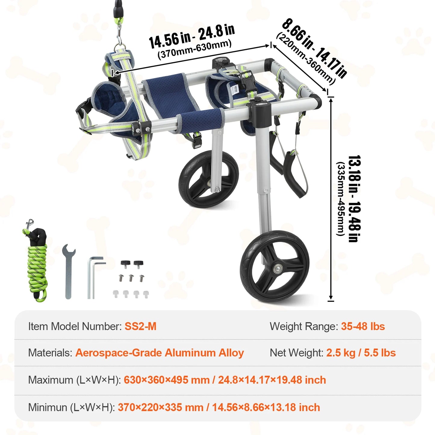 SucceBuy Two Wheel Dog Wheelchair For Hind Limbs Mobility Aid
