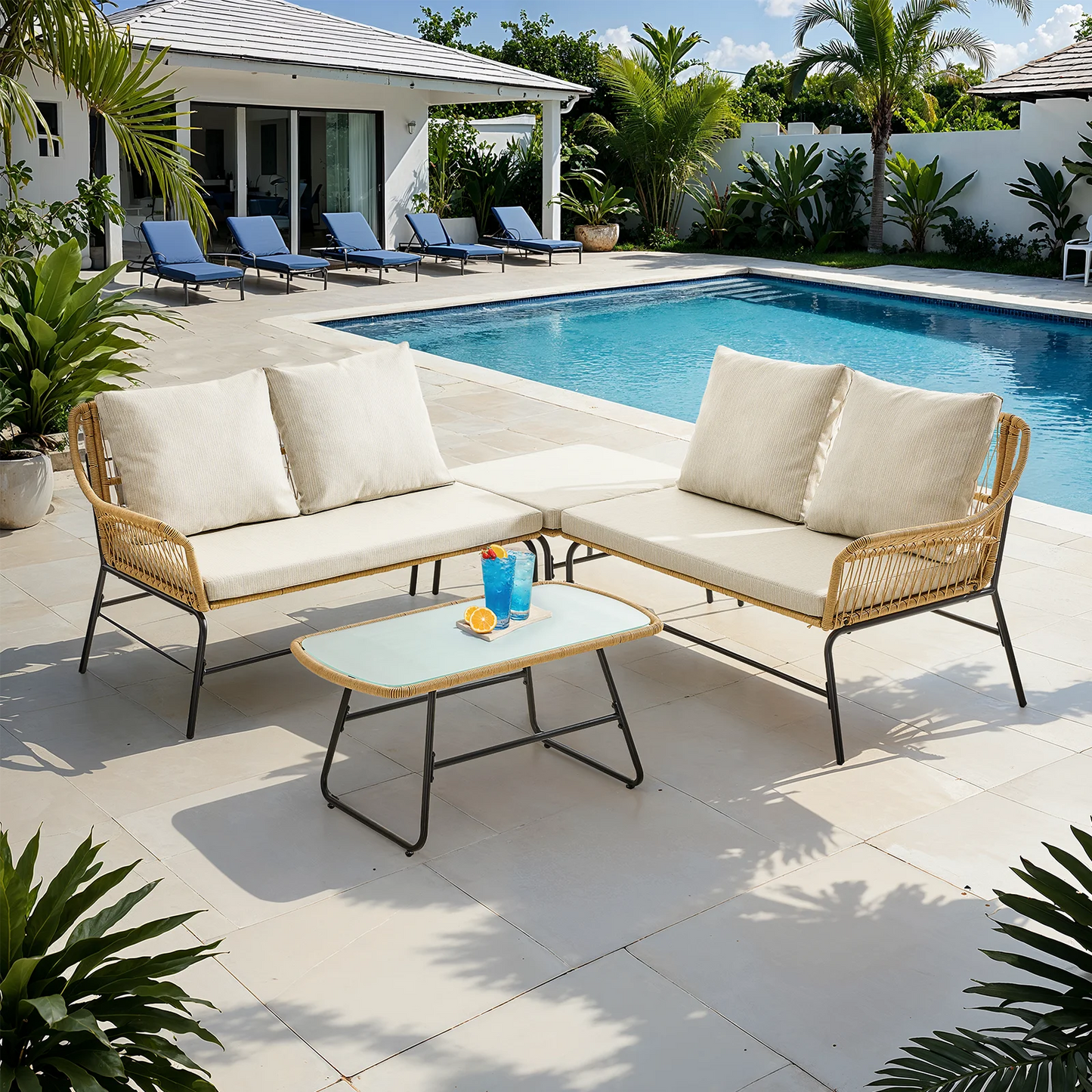 ONBRILL 4 Piece Outdoor Sectional Set Wicker Patio Sofa