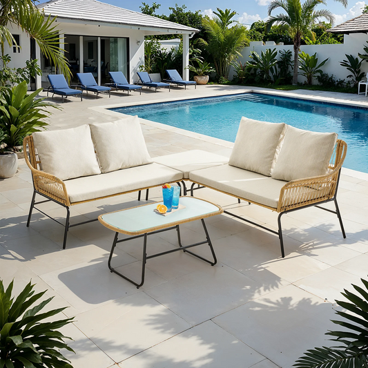 ONBRILL 4 Piece Outdoor Sectional Set Wicker Patio Sofa