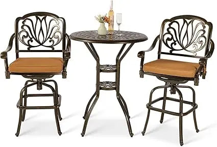 DAFIFY Outdoor Patio Swivel Bar Set Cast Aluminum All Weather