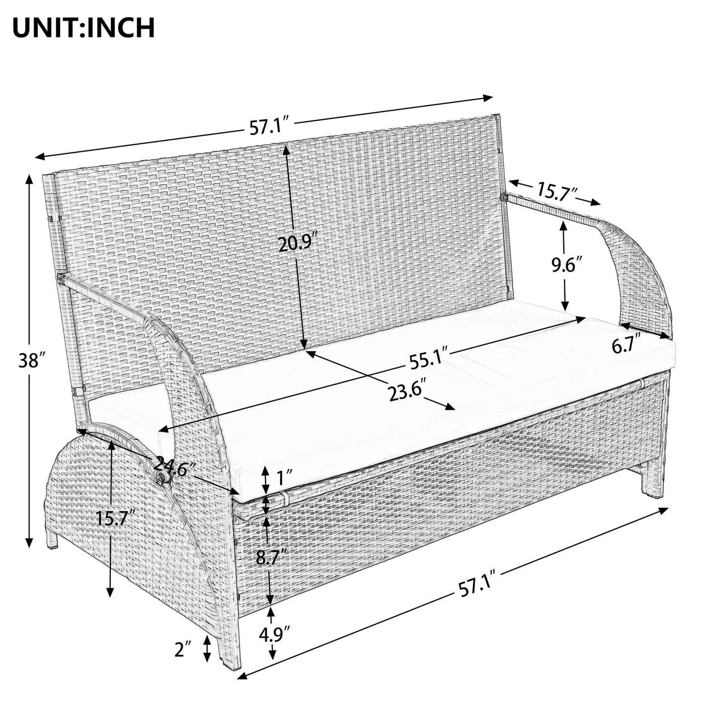 Outdoor Rattan Loveseat Convertible Picnic Table Set for Patio Garden