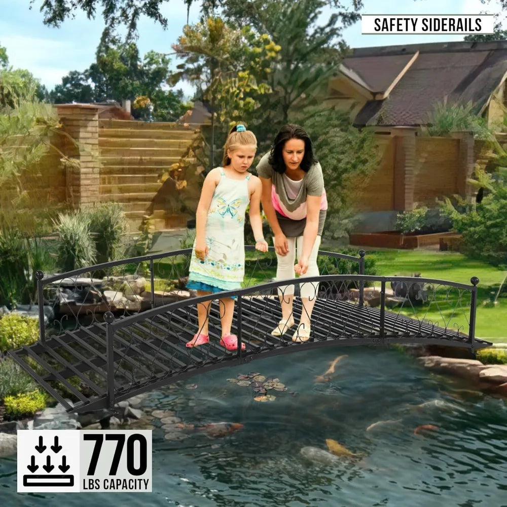 Metal Garden Bridge Durable Decorative Footbridge With Siderails