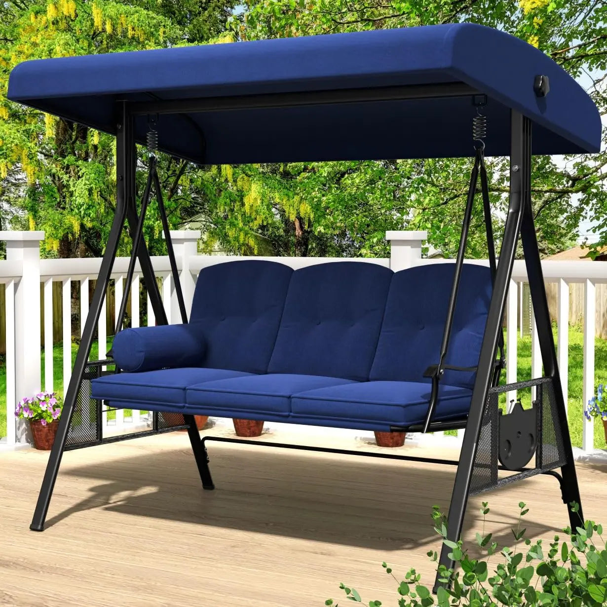 HUANZHUANG 3-Seat Outdoor Porch Swing With Adjustable Canopy