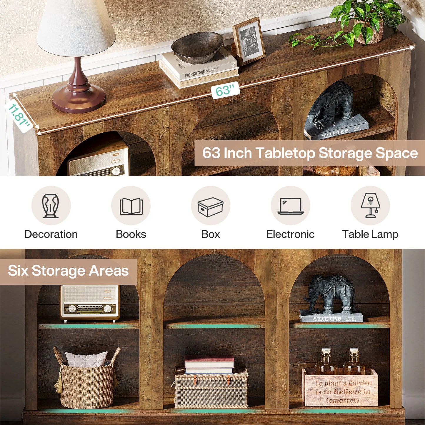 Tribesigns Farmhouse Console Table With 3-Tier Storage