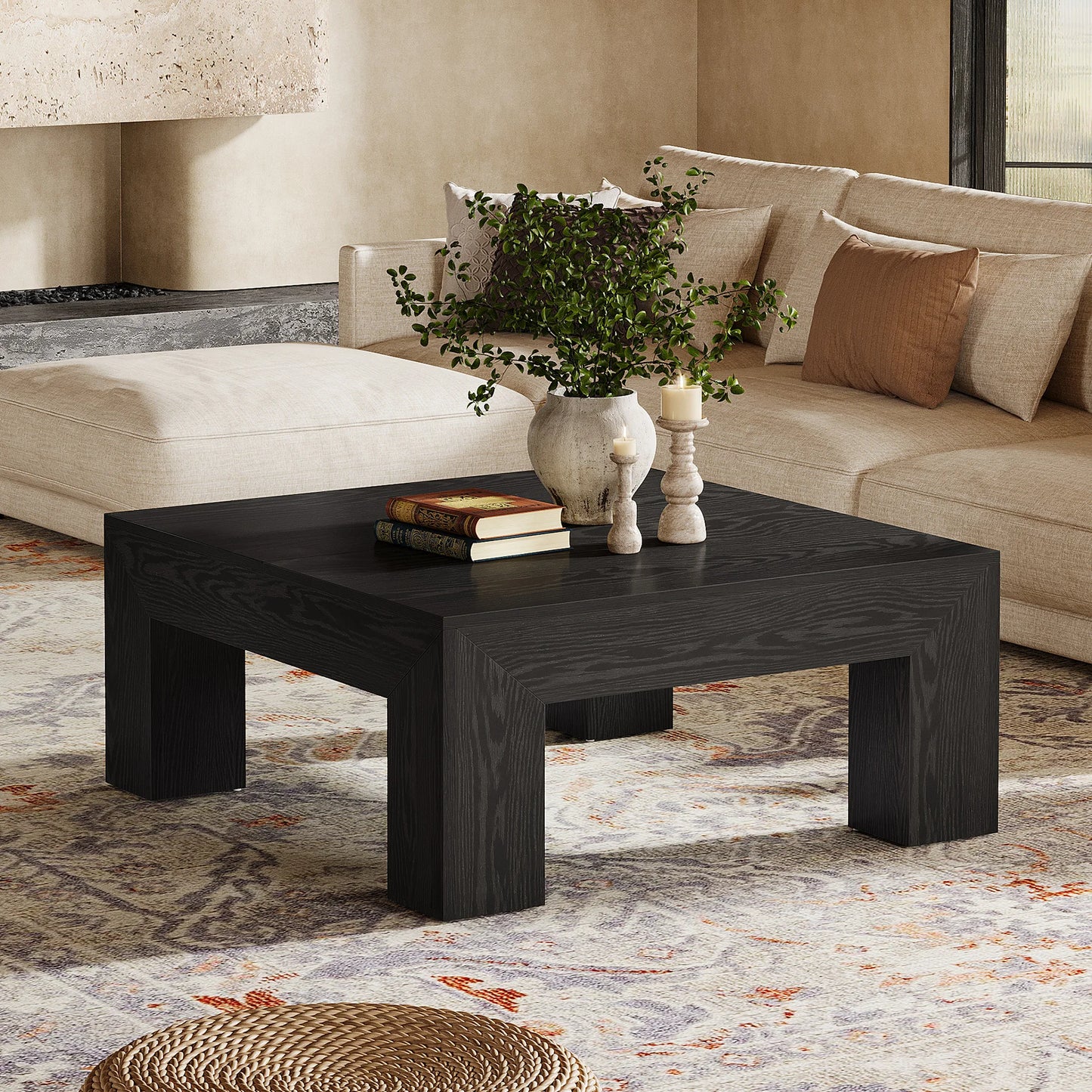 Tribesigns Farmhouse Square Coffee Table With Sturdy Wooden Legs