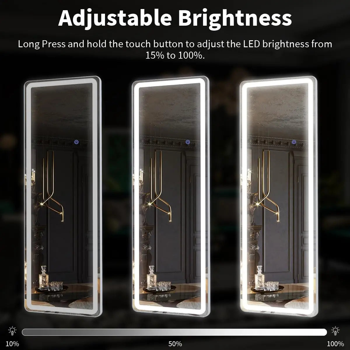 Koonmi LED Lighted Full Length Mirror With Dimming Lights