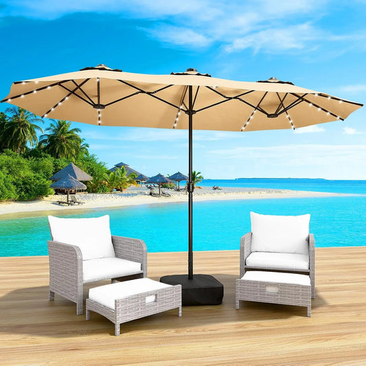 LeveLeve Double Sided Patio Umbrella With Base For Outdoor Shade