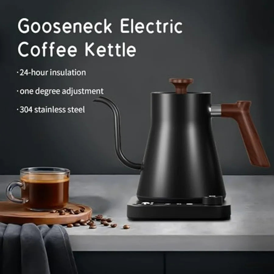Electric Gooseneck Kettle with LCD Display Real-Time Temp Control for Pour Over Coffee Brew Tea Switchable/ 1200W Quick Heating