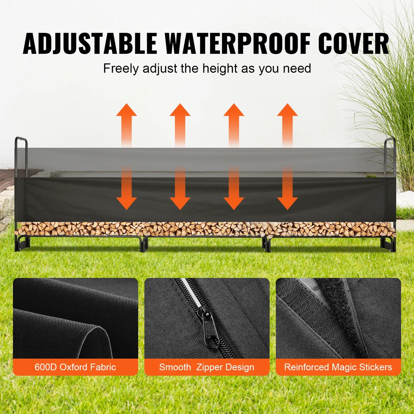 SucceBuy Heavy Duty Outdoor Firewood Rack With Cover