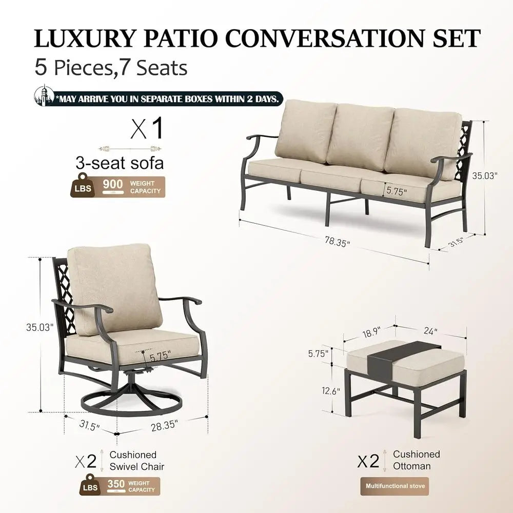 Outdoor Cushioned Patio Furniture Set with Swivel Chairs and Ottomans