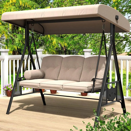 HUANZHUANG 3-Seat Outdoor Porch Swing With Adjustable Canopy