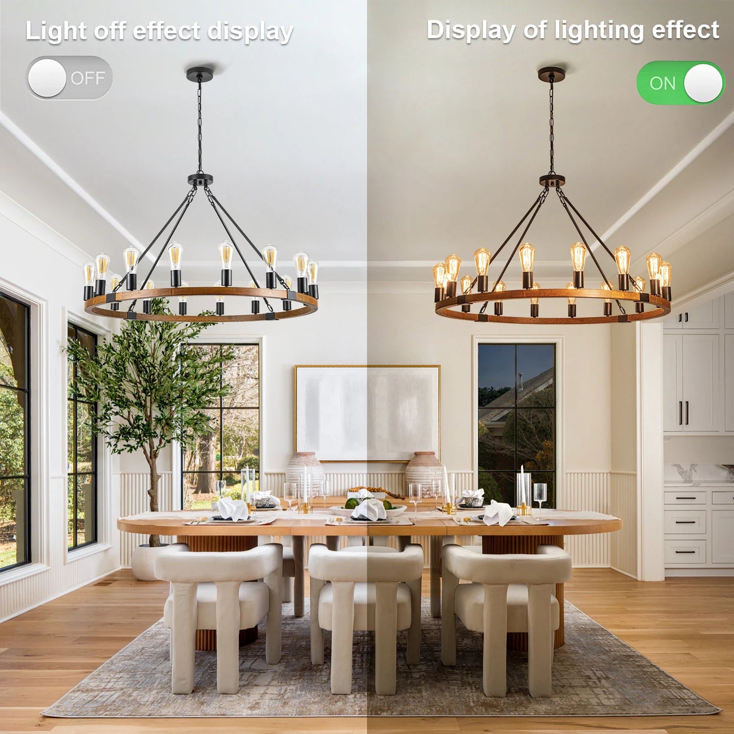 Wood Wagon Wheel Chandelier Farmhouse Pendant Light