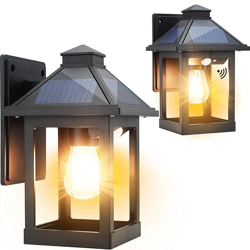 Solar Powered Outdoor Wall Lanterns With Motion Sensor LED Sconces