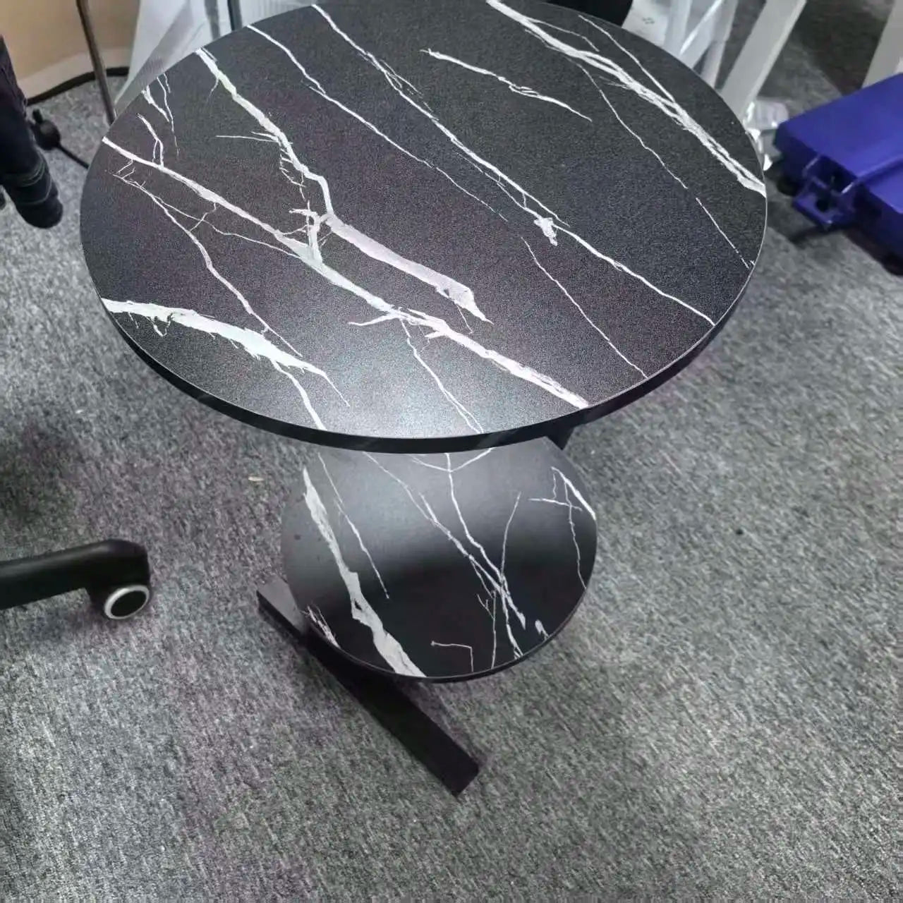 Modern Luxury Iron Wood Side Table Marble Top