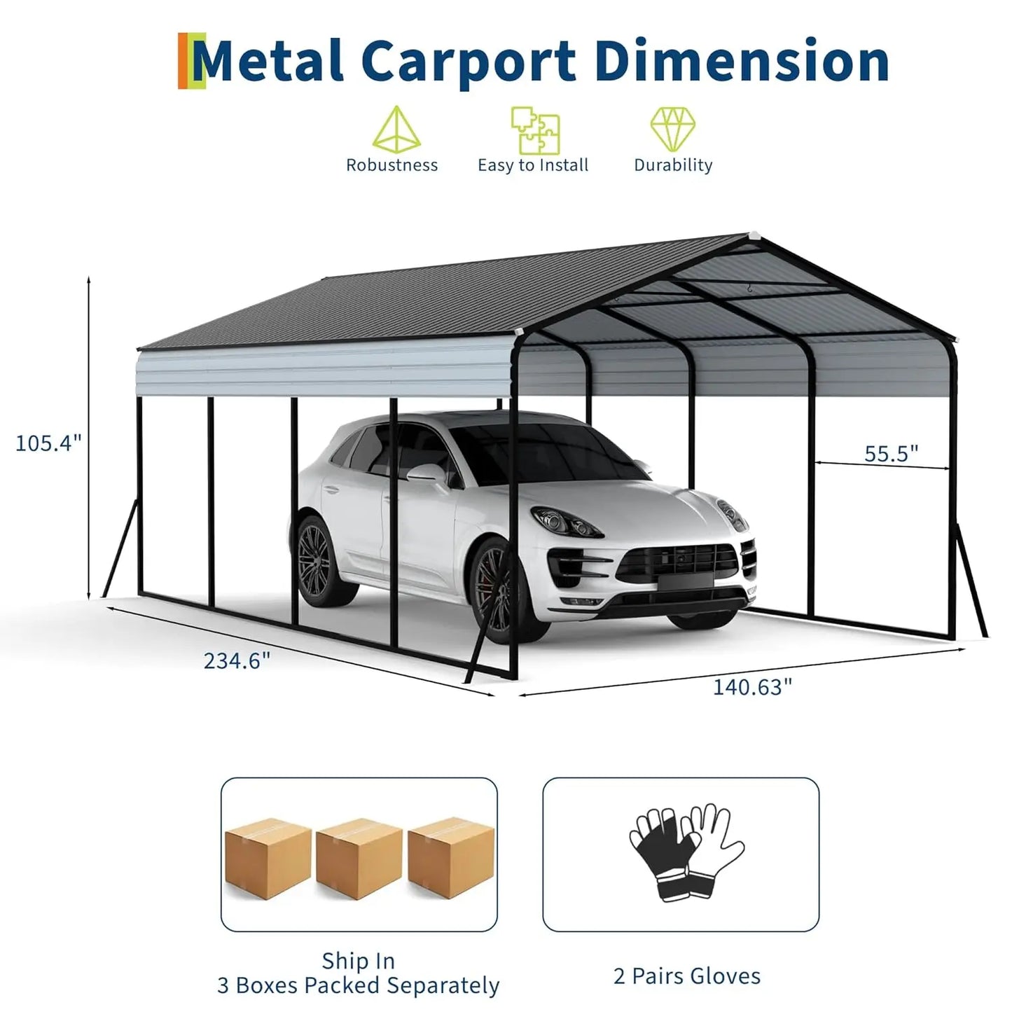 Metal Carport Heavy Duty Canopy With Galvanized Steel Frame