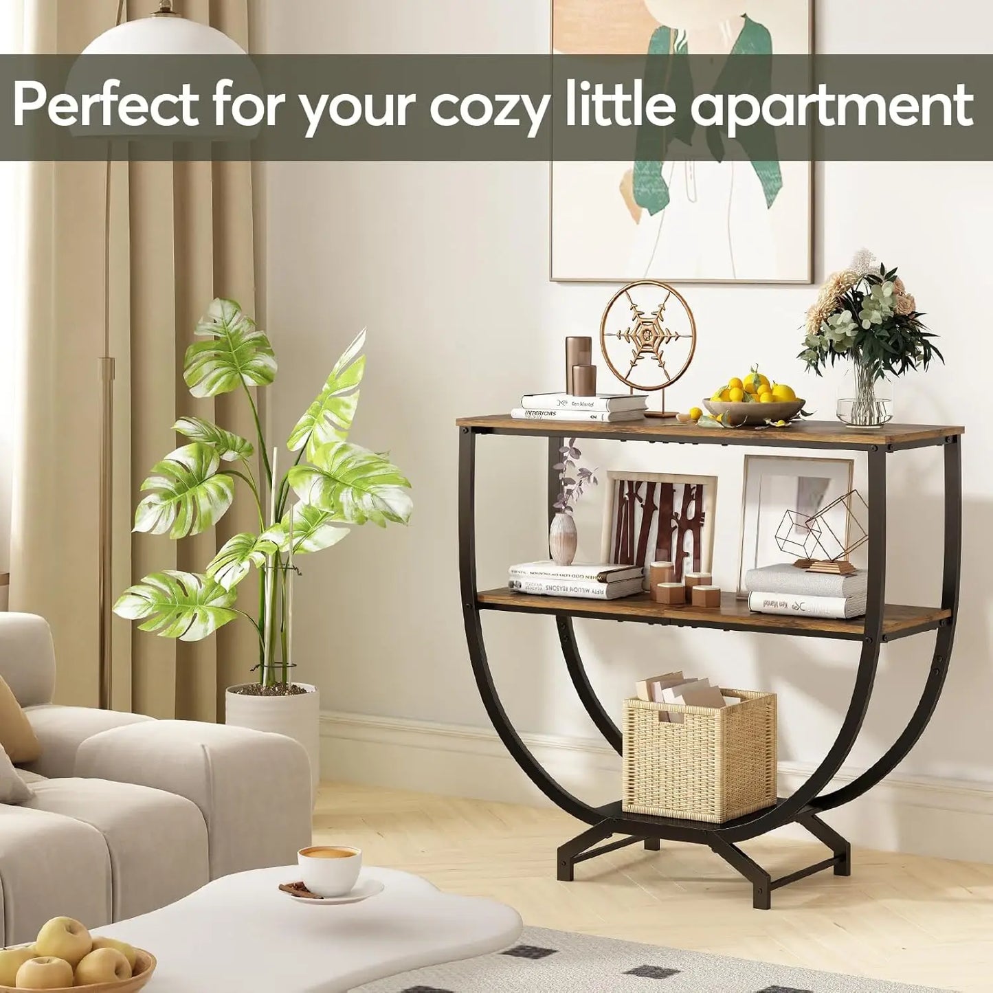 Three Tier Industrial Console Table With Storage