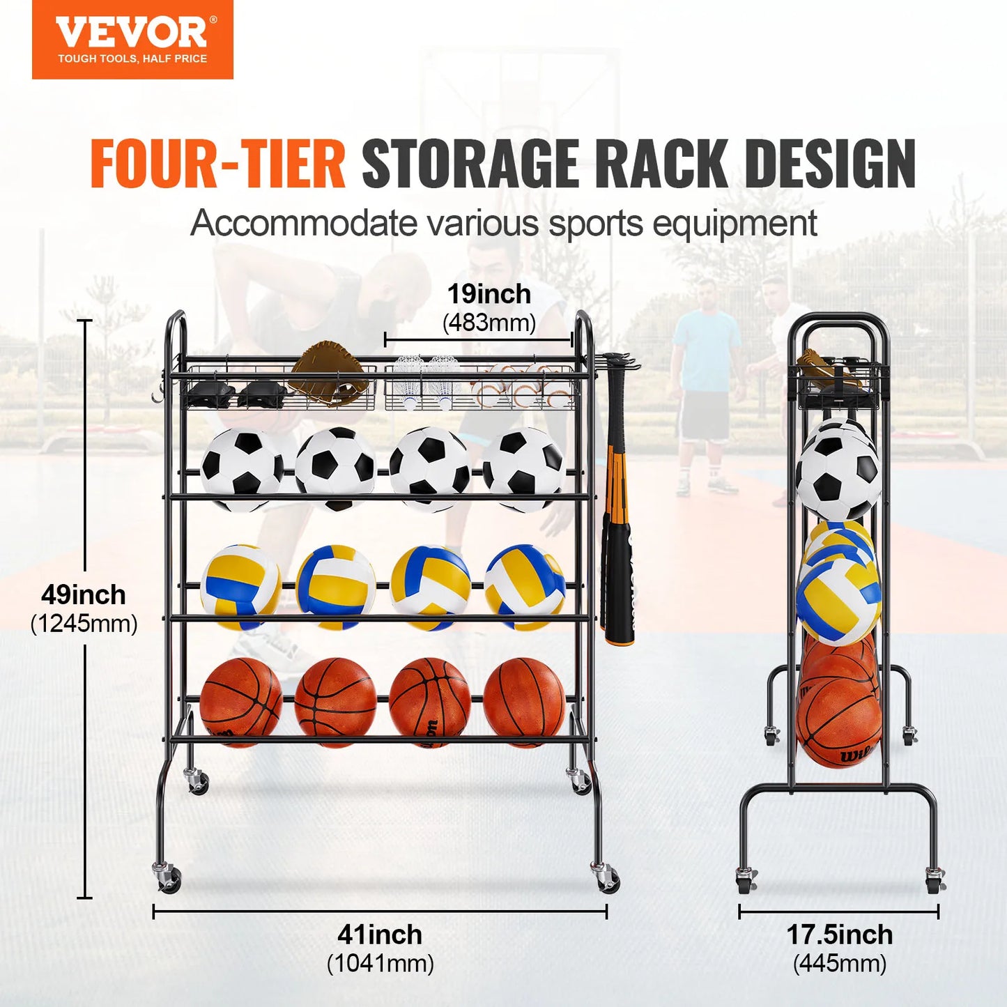 VEVOR 4 Layer Rolling Basketball Rack And Training Stand Wheels