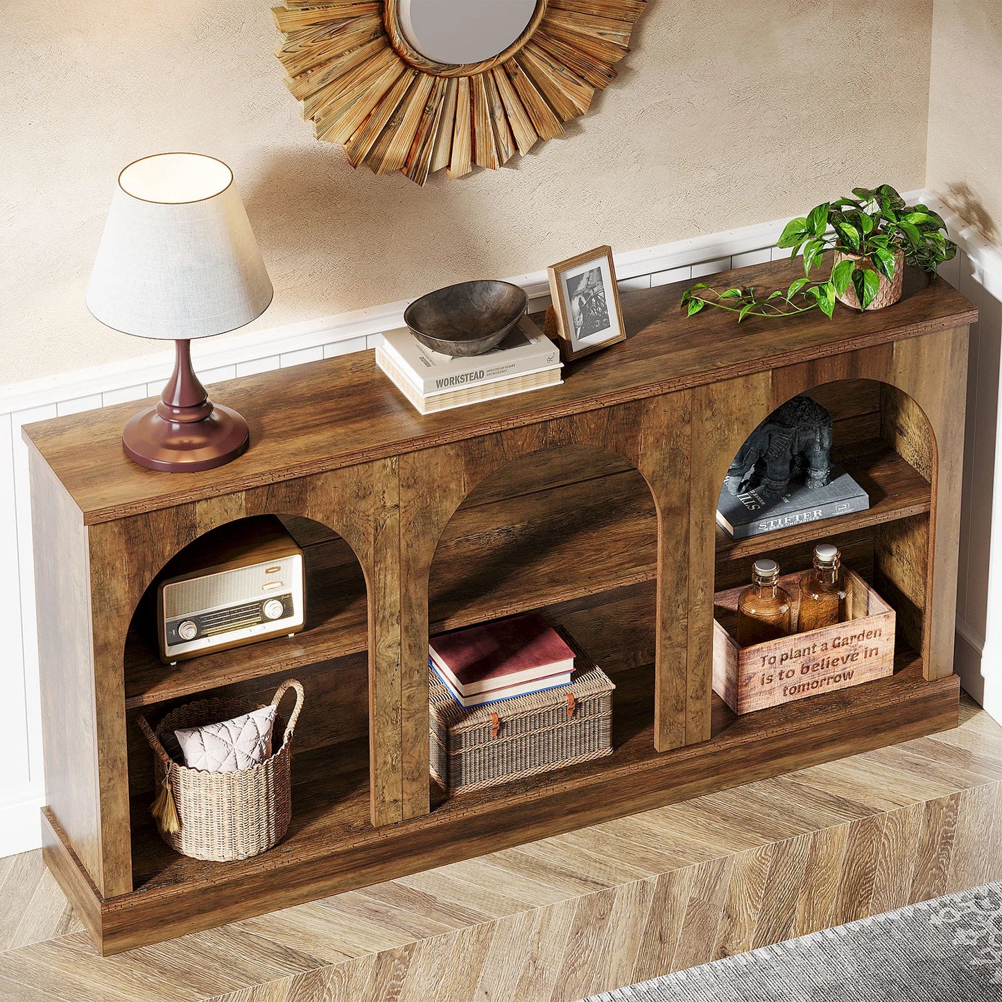 Tribesigns Farmhouse Console Table With 3-Tier Storage
