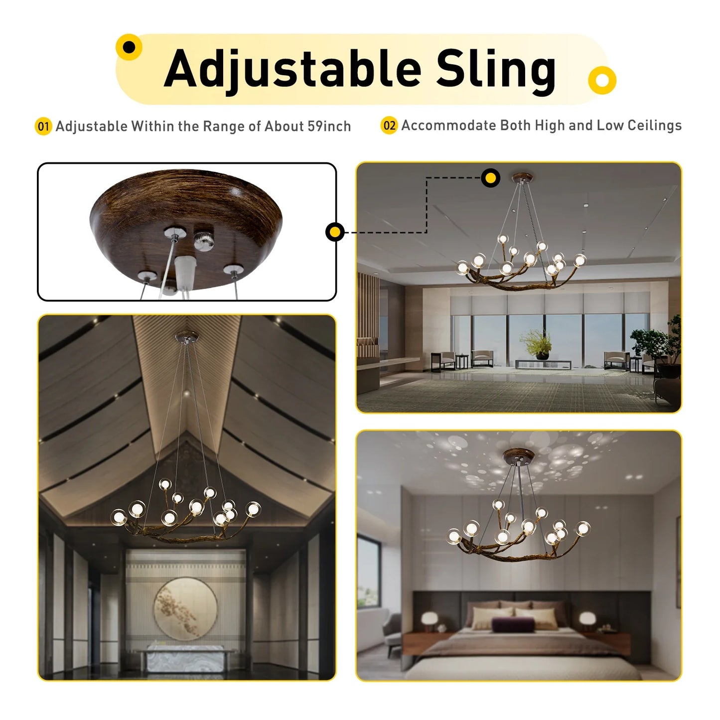 12 Light Modern Branch Chandelier With Adjustable Chain LED Fixture