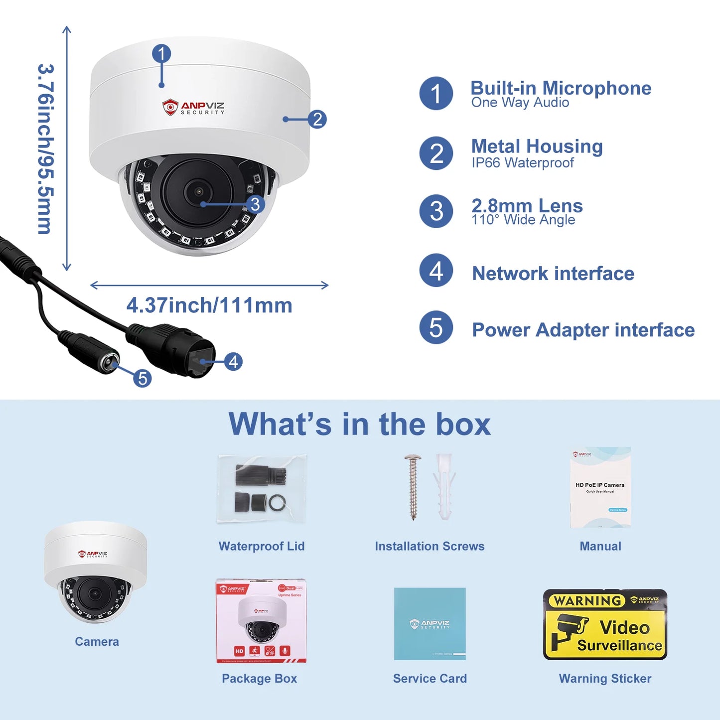 Anpviz 5MP POE IP Dome Camera Outdoor Security IP66