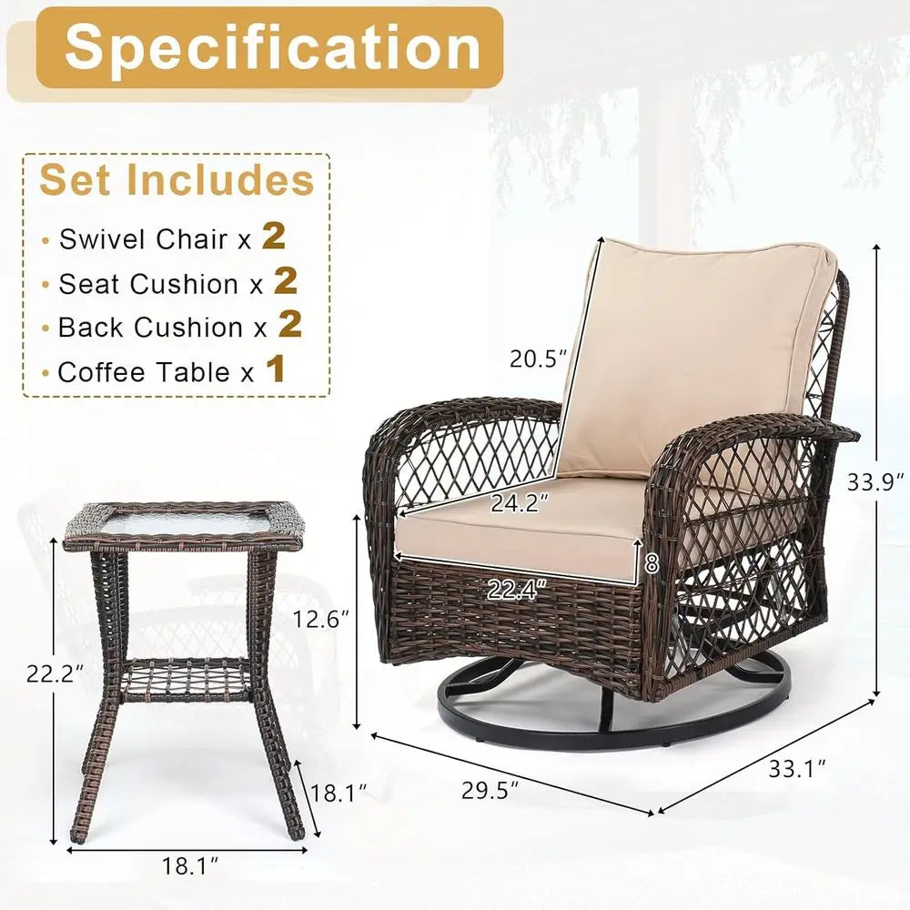 3-Piece Patio Furniture Set With Swivel Chairs And Bistro Table