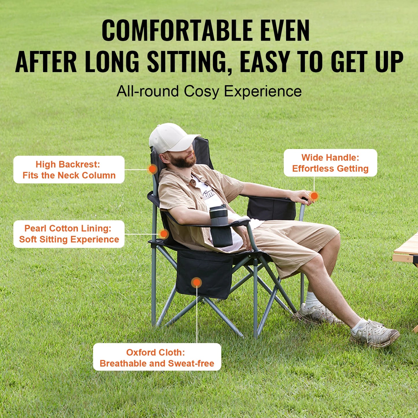 VEVOR Camping Folding Chair For Adults With Quad Lumbar Support