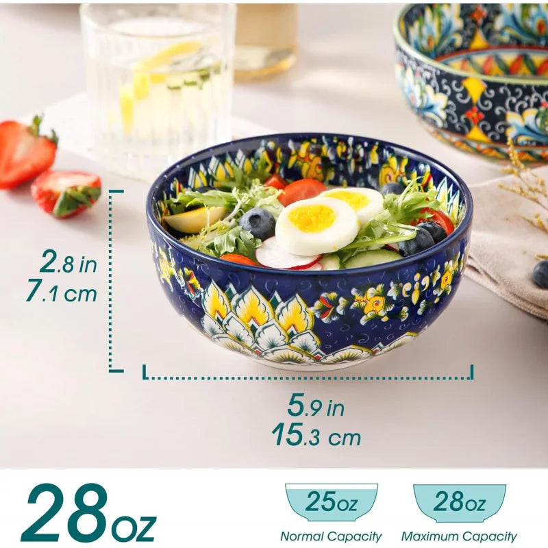 Nonedinnerware Bohemian Ceramic Bowl Set of 6 for Everyday Use