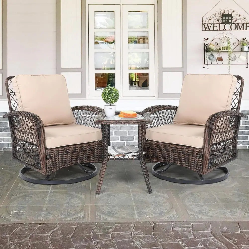3-Piece Patio Furniture Set With Swivel Chairs And Bistro Table