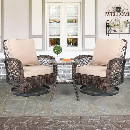 3-Piece Patio Furniture Set With Swivel Chairs And Bistro Table